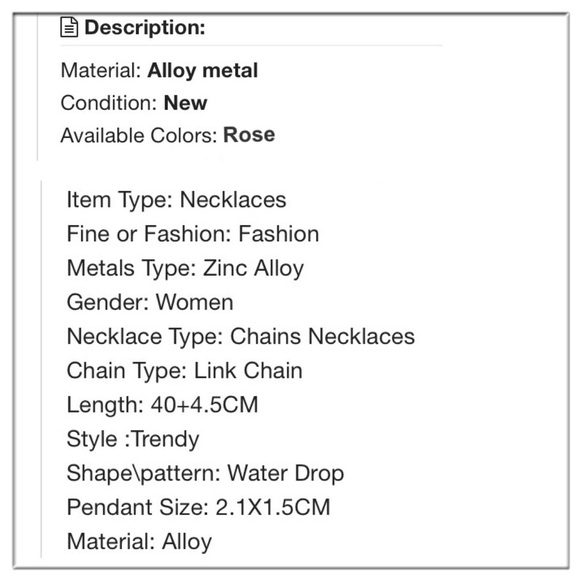 🌷Rose Water Drop zinc alloy necklace - Picture 3 of 4